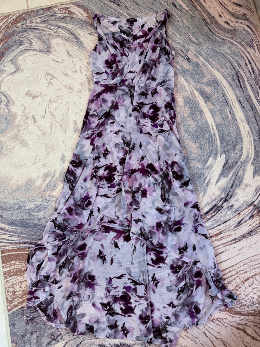Simply Vera Vera Wang Floral Watercolor Purple and Pink high/low Dress
